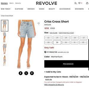 Agolde Criss Cross Short Sz 28